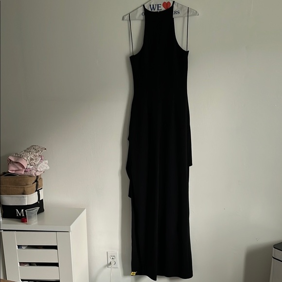 Badgley Mishka Black Halter, Ruched Side Slit Evening Gown - Picture 9 of 13